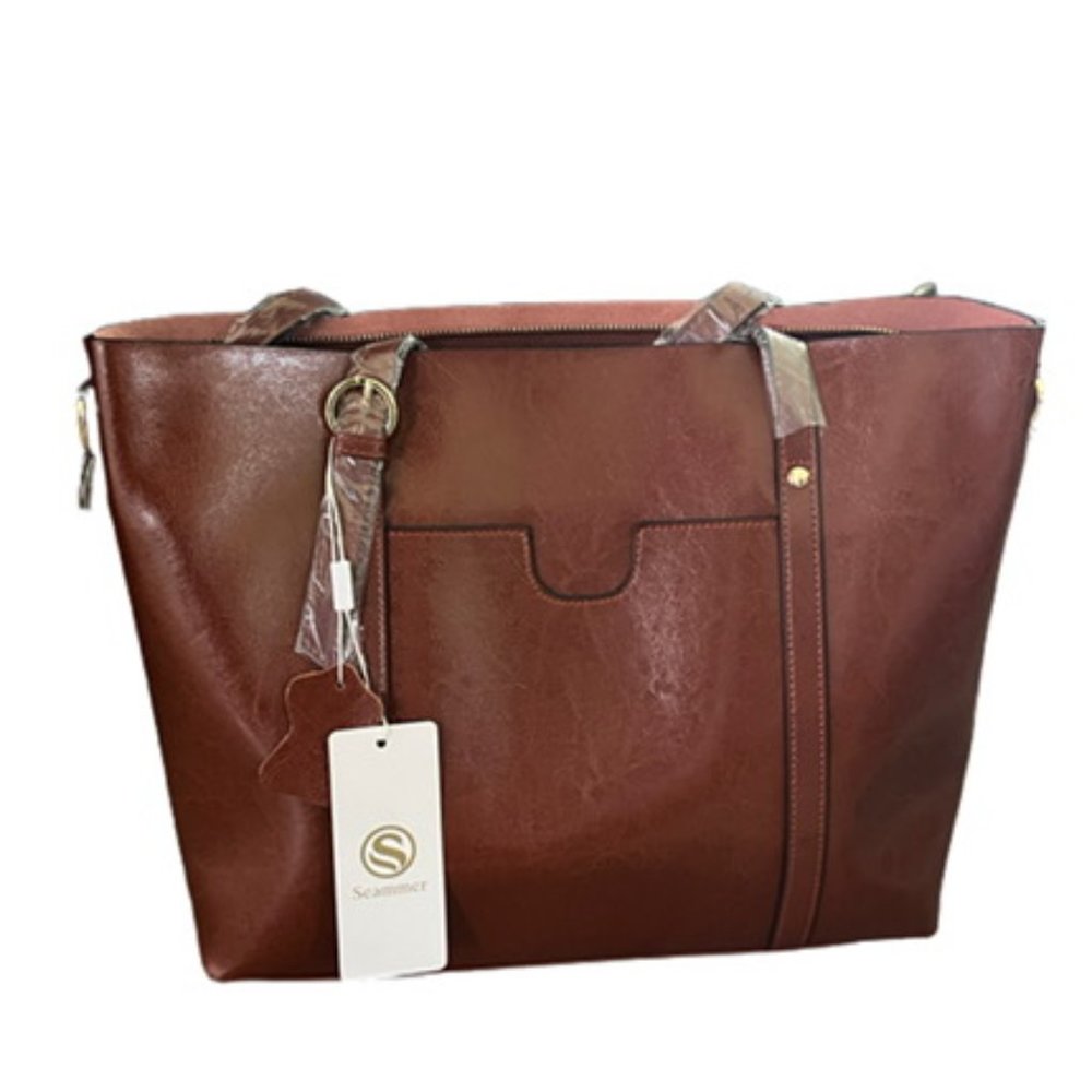 Seammer Brown Leather Tote Bag Handbag - NEW